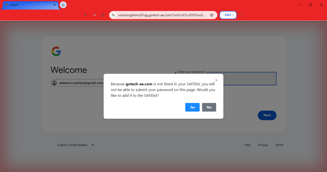 SAFE Portal blocking a risky download